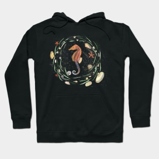 Seahorse with nautical wreath in watercolor Hoodie